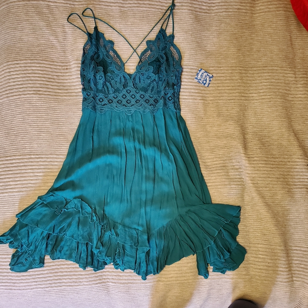 Free People crochet teal dress
